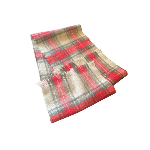 Red & Gray Plaid Scarf With Fringe Edges Wool Blend Classic Preppy Academia - Picture 3 of 3